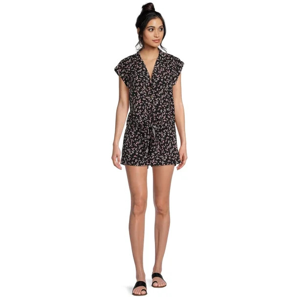 No Boundaries Juniors Tie Front Shirt and Shorts, 2-Piece Set | Walmart (US)