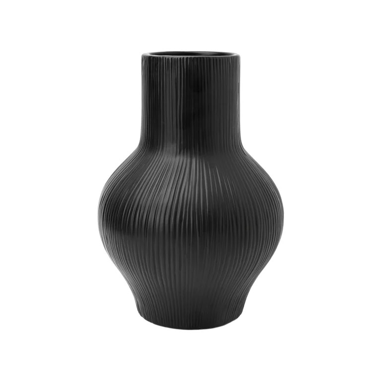 Better Homes & Gardens Soft Curve Black Ribbed Ceramic Decorative Vase, 10" | Walmart (US)