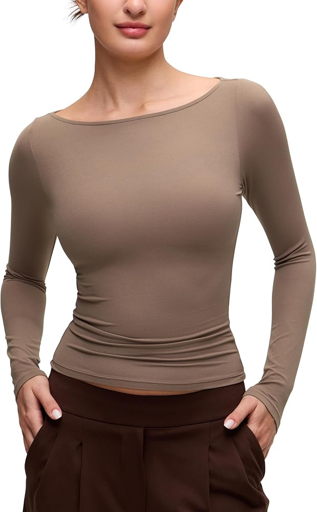 CRZ YOGA Softembrace Boat Neck Long Sleeve Shirts for Women - Casual Going Out Tops Soft Stretchy... | Amazon (US)