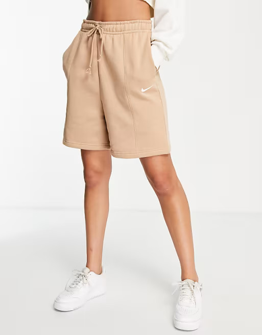 Nike Fleece high rise shorts in beige | ASOS (Global)