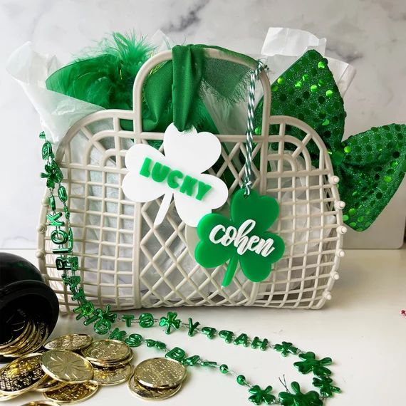 Personalized St. Patricks Day Tags, St Patricks Day Decor, Shamrock Name Tag, St Patrick Basket T... | Etsy (US)