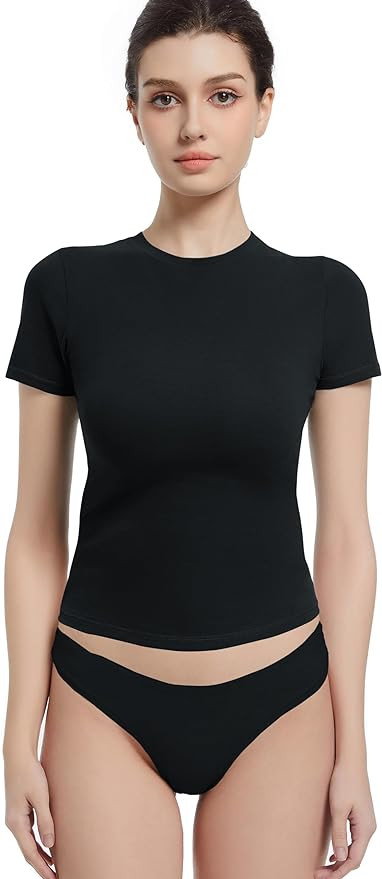 Abonlen Crewneck Short Sleeve T Shirts for Women Fitted Basic TeesY2k Going Out Tops | Amazon (US)