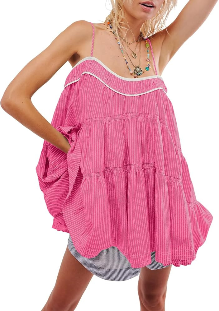 Gacaky Women's Summer Mini Dress Casual Loose Sleeveless Adjustable Straps Swing Mini Dress | Amazon (US)