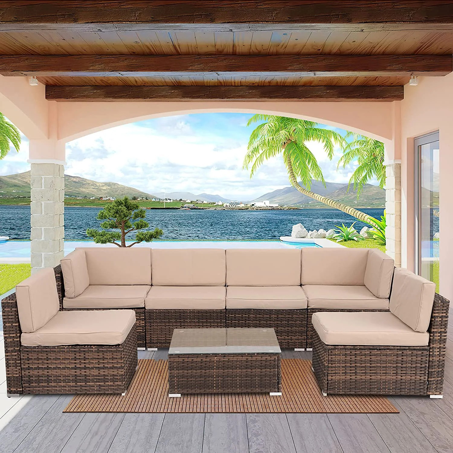 Magic Union 7 Pieces Patio Furniture Set, PE Rattan Wicker Dining Sofa Set, Outdoor Patio Furnitu... | Walmart (US)