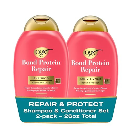OGX Repair + Protect Bond Protein Repair Shampoo and Conditioner Set, targets damaged areas for bond protection, sulfate-free, hydrating care for color-treated, dry hair, 13 fl oz each (Pack of 2) | Amazon (US)