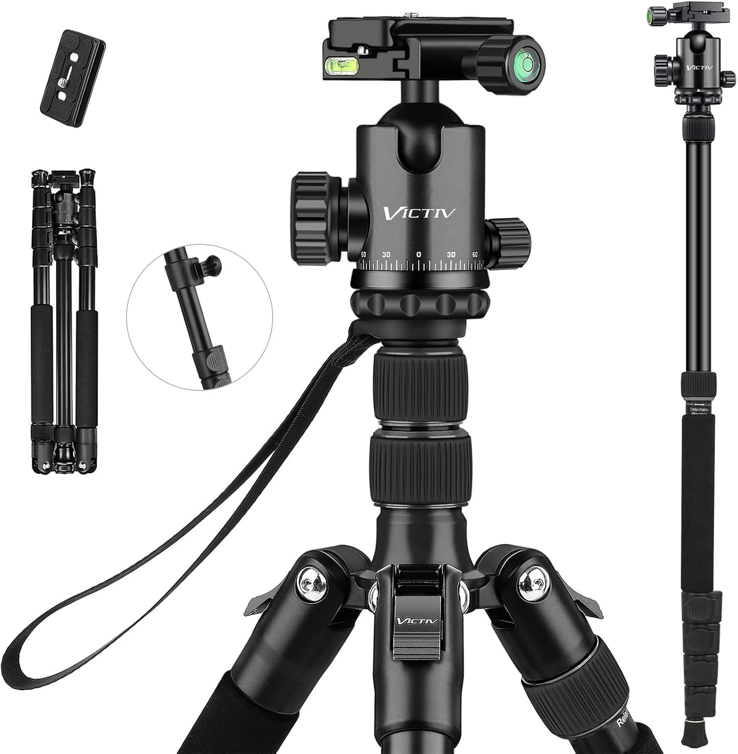 VICTIV 77" Camera Tripod, Travel Tripod for DSLR, Aluminum Professional Tripod with 360° Ball He... | Amazon (US)