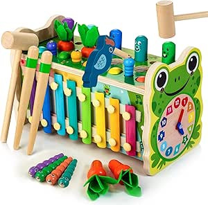 6-IN-1 Wooden Montessori Toys for 1 Year Old, Mole-Tapping Game | Play the Xylophone | Frog Clock... | Amazon (US)