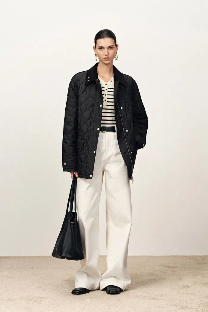 Isla Contrast Collar Quilted Down Jacket in Water-Resistant Cotton | Fabrique