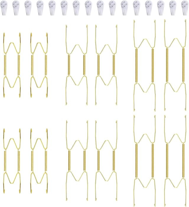 12 Piece Plate Hangers, 6/8/10 Inch Invisible Brass Wall Plate Hangers, Comes with 16 Piece Wall Hooks for Decorative Plates | Amazon (US)