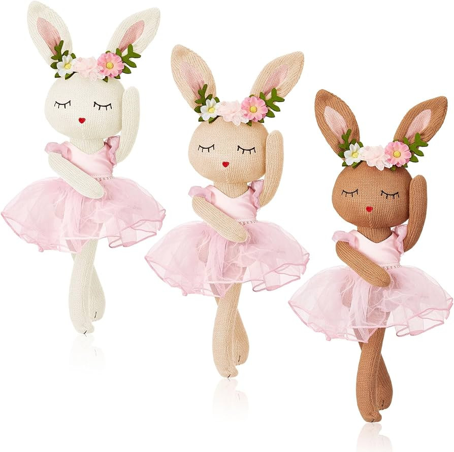 Junkin 3 Pcs Easter Bunny Ballerina Stuffed Animal Bunny Plush in Pink Ballet Outfit Ballerina Ra... | Amazon (US)