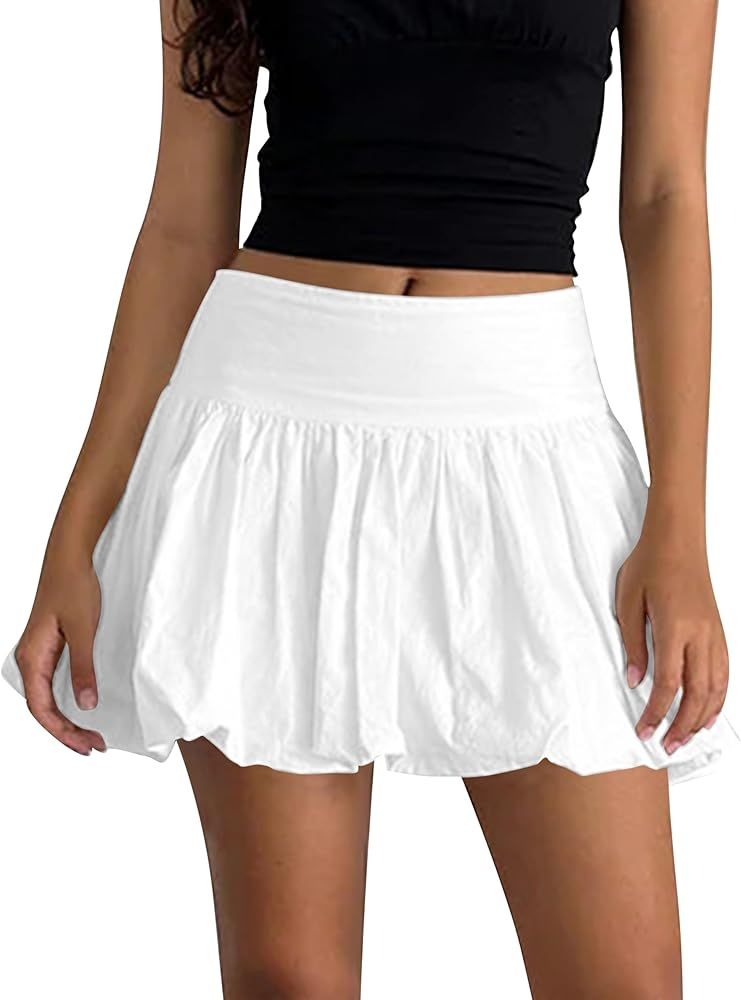 Women Y2k Cute Mini Bubble Skirts Pleated Ruffle Puffy Short Skirt A Line Low Waist Vintage Ballo... | Amazon (US)