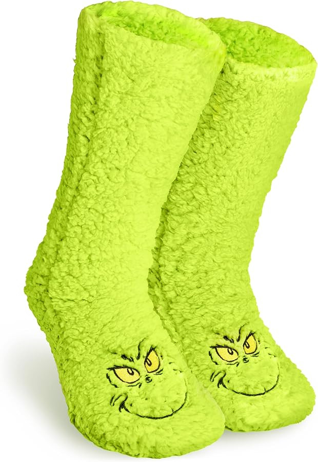 The Grinch Slipper Socks for Women Men Teens, Fuzzy Warm Winter Christmas Socks Non Slip Stocking... | Amazon (US)