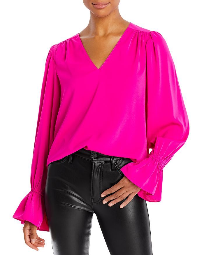 AQUA Long Sleeve V-Neck Top - 100% Exclusive | Bloomingdale's (US)