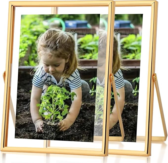Fixwal Floating Picture Frame Set of 2, 5 x 7 Tempered Glass Frame for Tabletop Display, Gold Met... | Amazon (US)