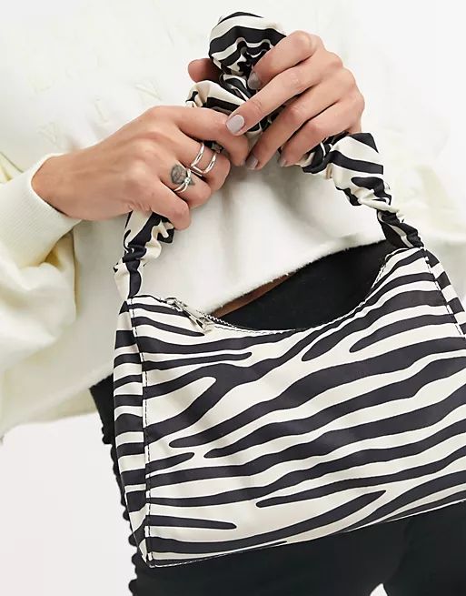 ASOS DESIGN zebra print shoulder bag with ruched strap | ASOS (Global)
