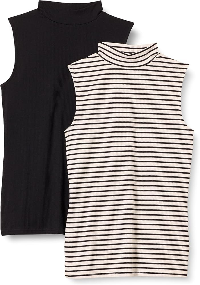 Amazon Essentials Women's Cotton Modal Mock-Neck Slim-Fit Rib-Knit Sleeveless Top, Pack of 2 | Amazon (US)