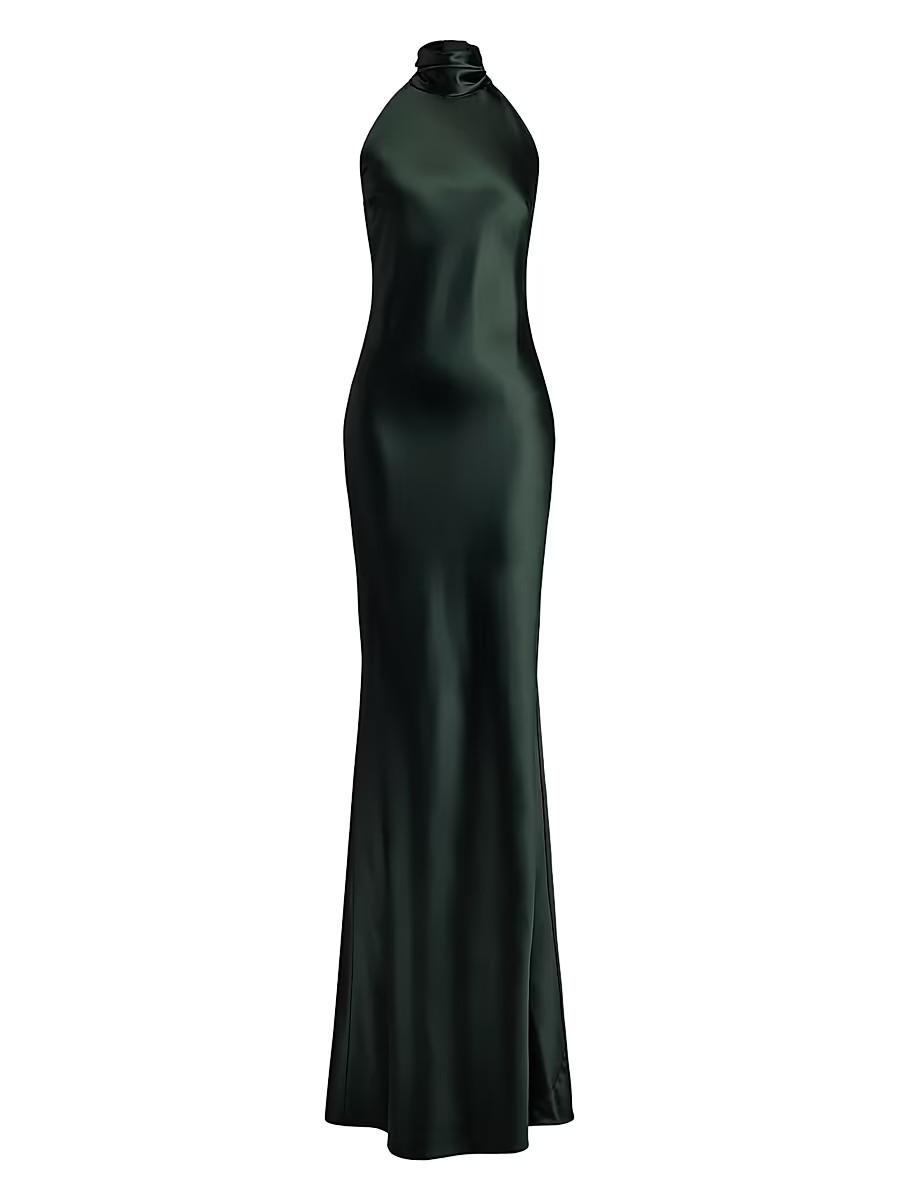 Women's Chilton Stretch-Satin Halterneck Gown - Dark Racing Green - Size 0 | Saks Fifth Avenue