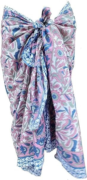 FIKIMOS Cotton Hand Block Print Sarong Womens Cover Up Swimsuit Wrap Long (73" x 44") Pink-1 | Amazon (US)
