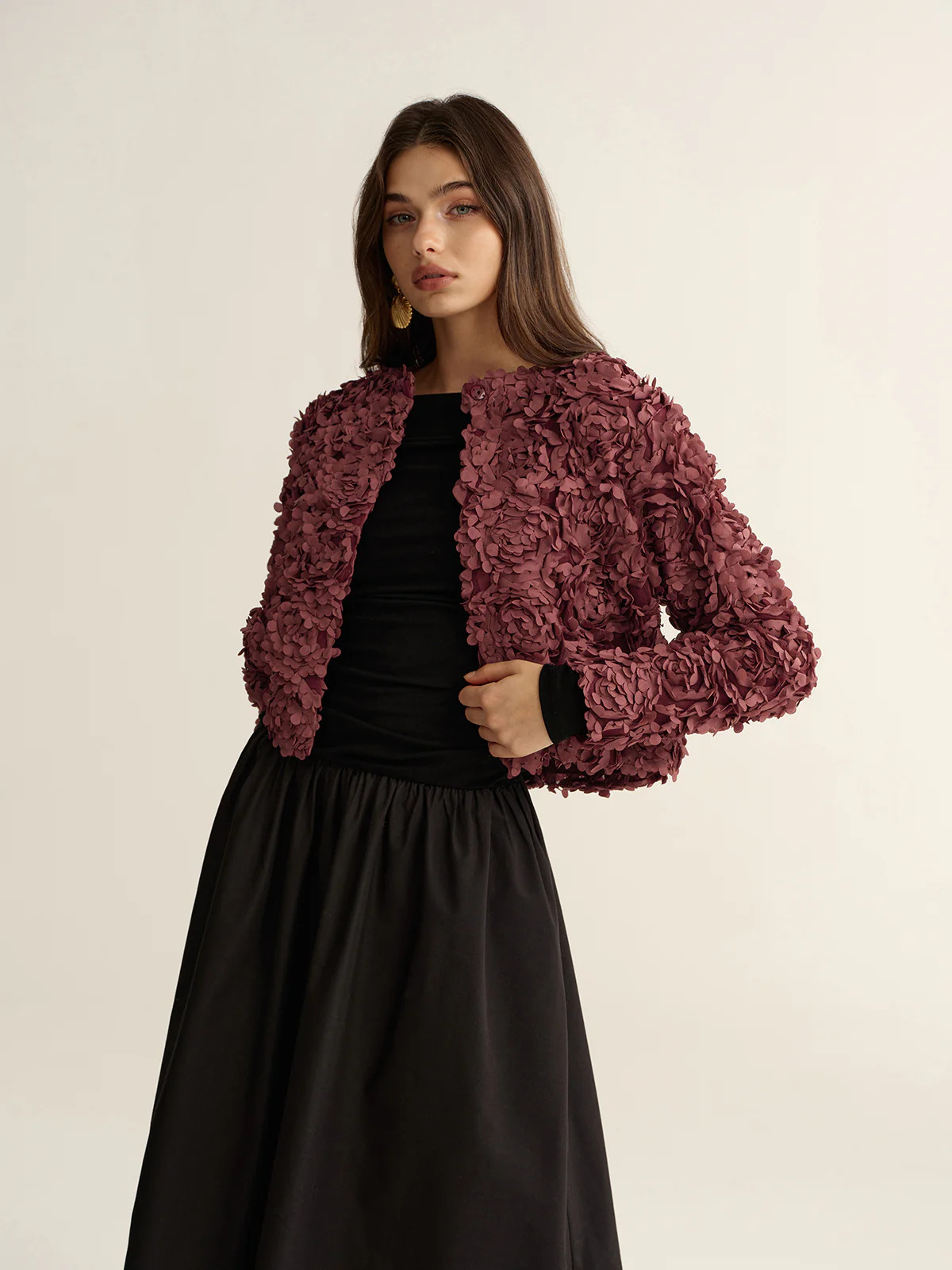3D Floral Cropped Jacket | Commense