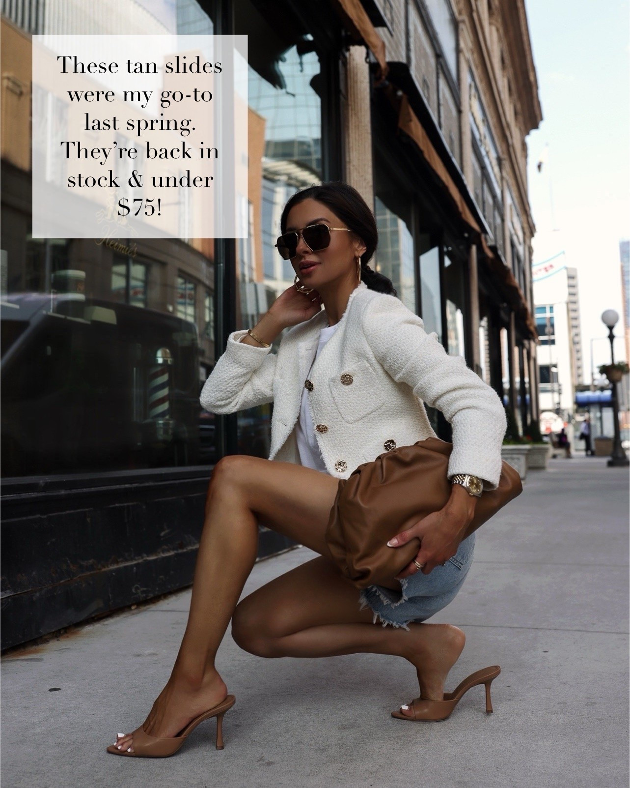 Last week’s best sellers 
Agolde denim shorts wearing a 24 Mother white tee 
Mango tan heels run tts 
Spring outfit ideas, mom outfits

#LTKootd #LTKmomlife #LTKOver40