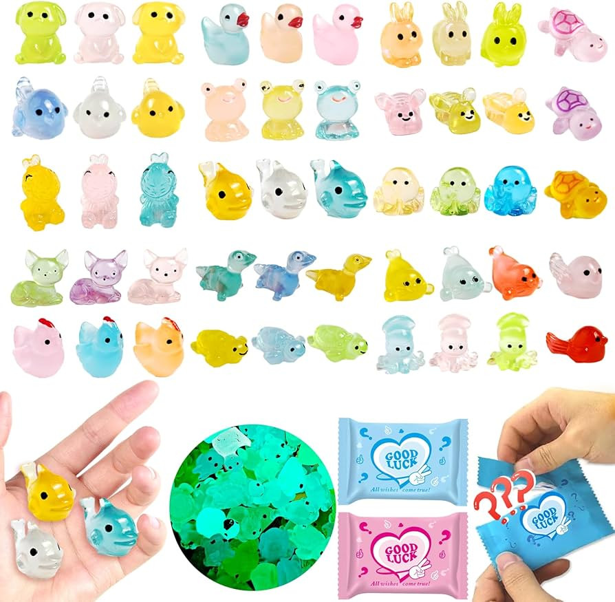 50 Pcs Mystery Bag Easter Day Gifts for Kids: Mini Resin Animals Glow in the Dark Figurines, Mini... | Amazon (US)