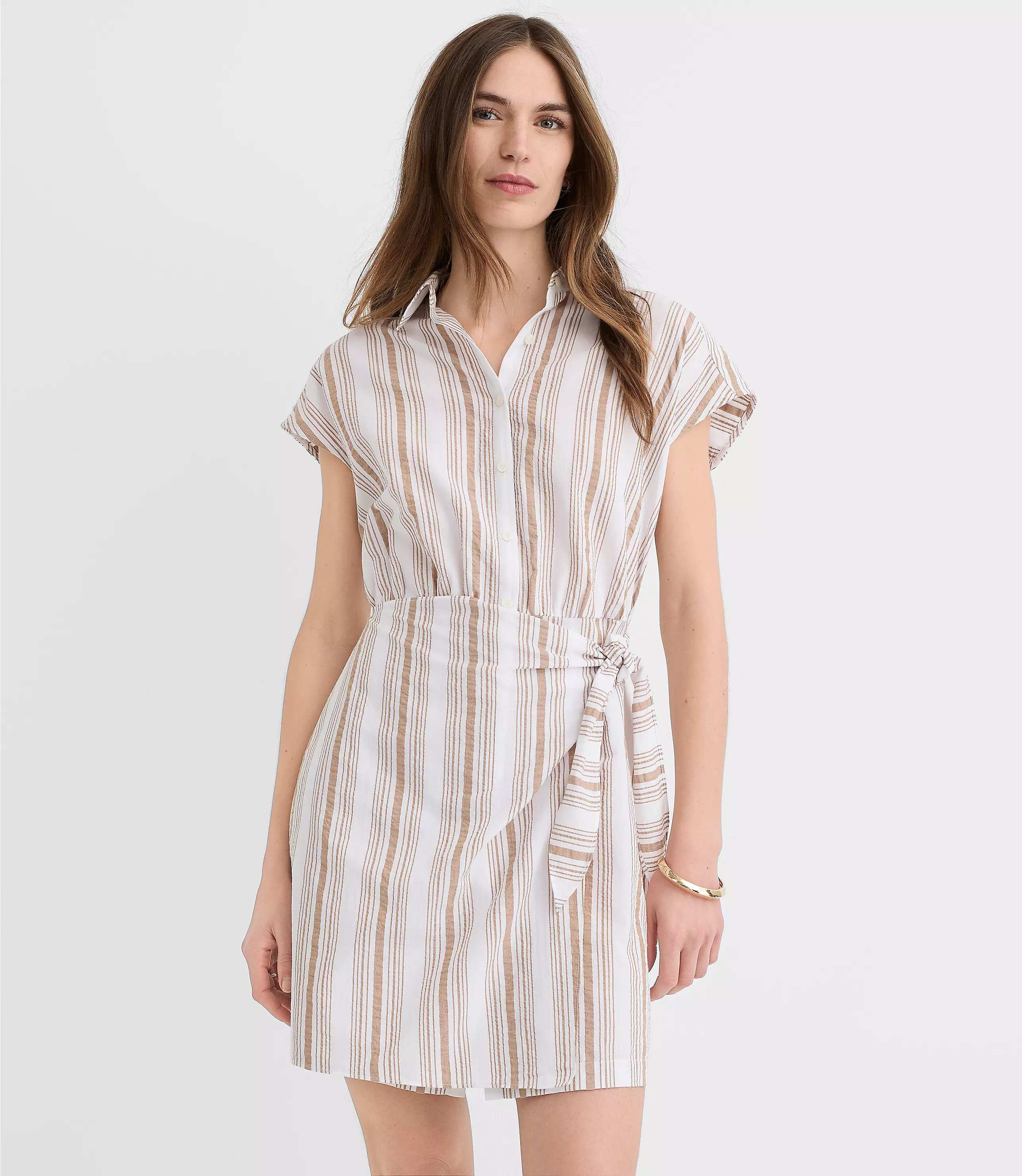 Striped Seersucker Wrap Mini Shirtdress | LOFT