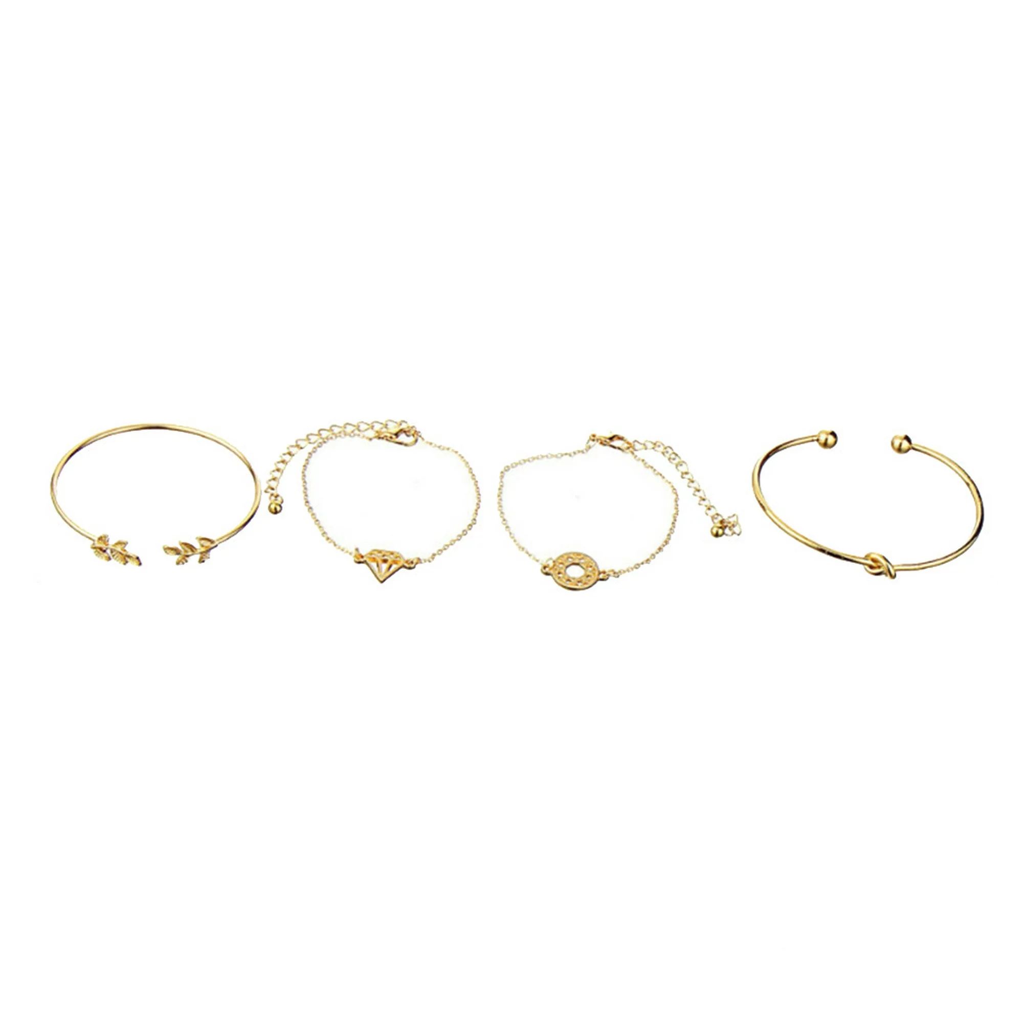 Outtop 4Pcs Elegant Women s Crystal Rose Flower Bangle Cuff Bracelet Jewelry Gold Set | Walmart (US)