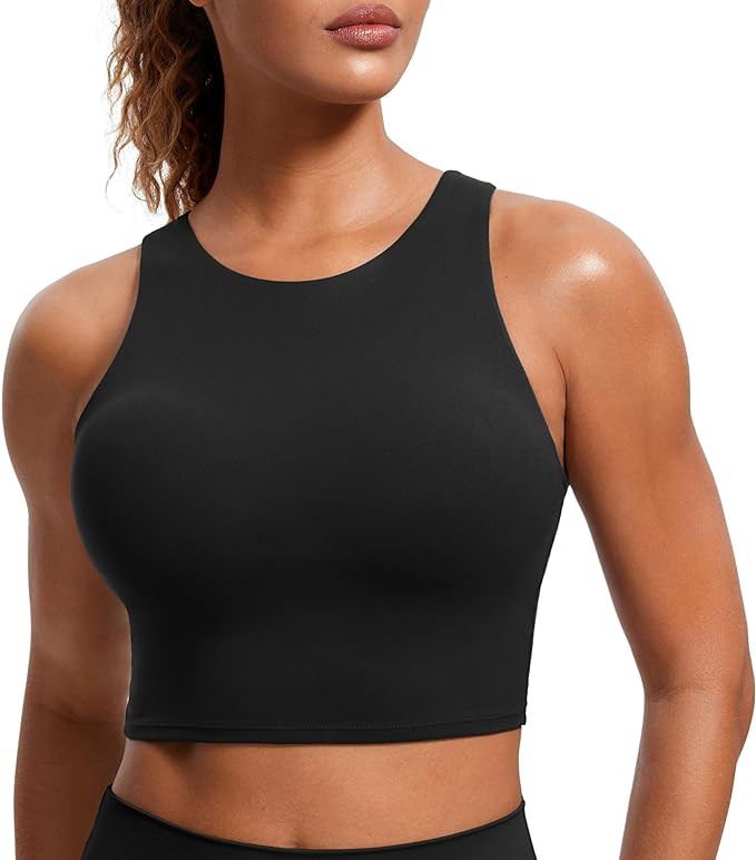 CRZ YOGA Butterluxe Racerback Longline Sports Bras for Women - High Neck Padded Crop Workout Tank... | Amazon (US)