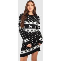 Womens Tall Reindeers & Snowman Christmas Sweater Dress - Black - M | boohoo (US & Canada)