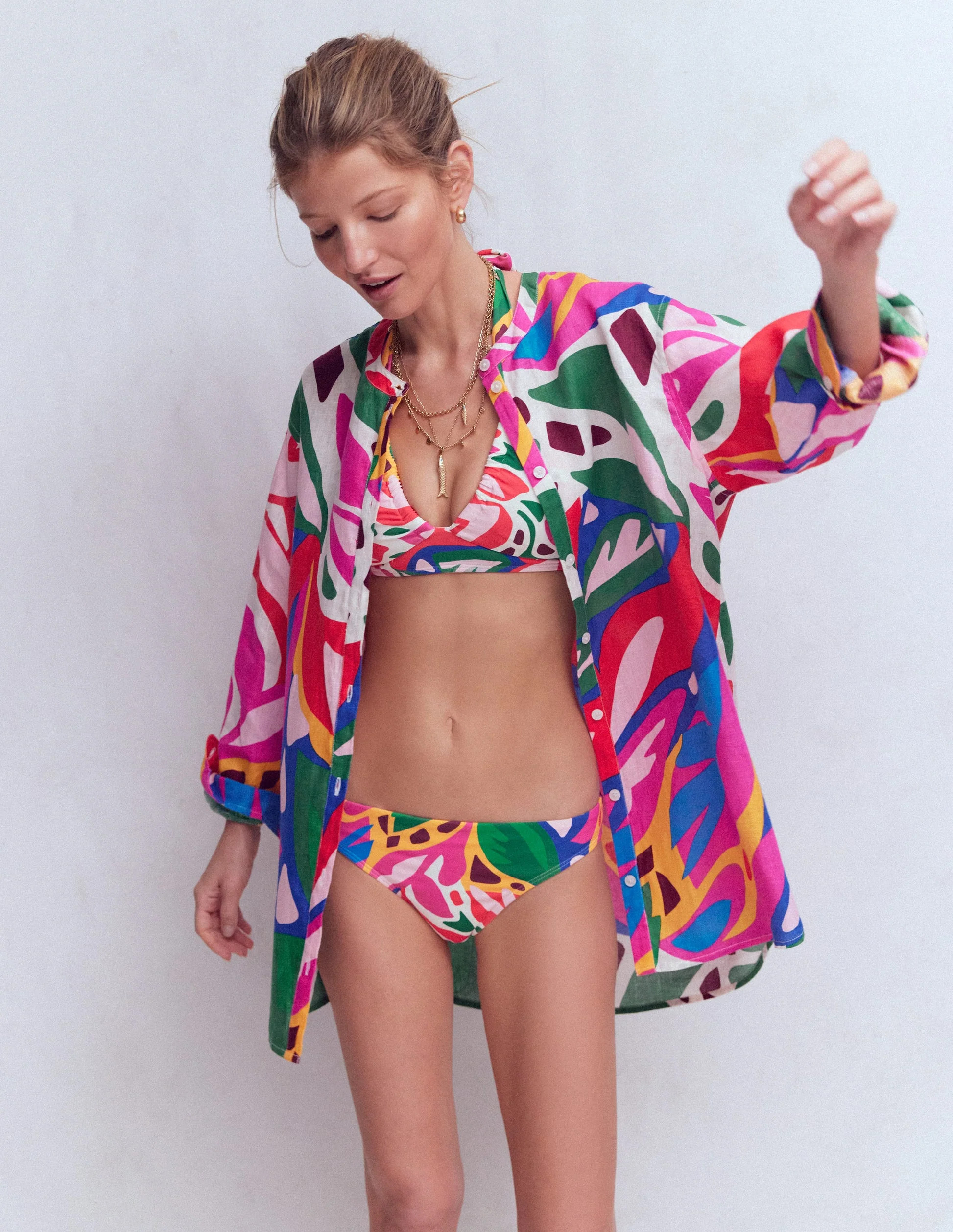 Longline Linen Shirt-Multi, Leafy Cascade | Boden UK