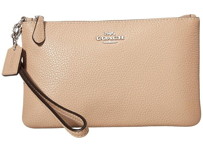 COACH Polished Pebble Small Wristlet (LH/Taupe) Wristlet Handbags | Zappos