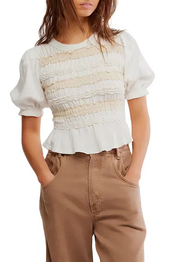 Free People Maxey Lace Trim Cotton Top in Ivory at Nordstrom Rack, Size Small | Nordstrom Rack