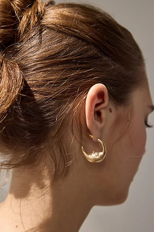Man In The Moon Hoop Earring in Gold, Women's at Urban Outfitters | Urban Outfitters (US and RoW)