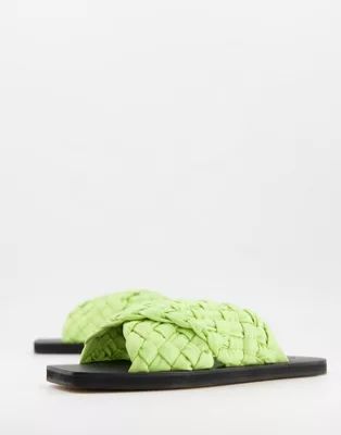 ASOS DESIGN Forgetful padded cross strap woven mules in lime green | ASOS | ASOS (Global)