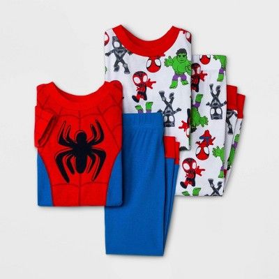 Toddler Boys' 4pc Marvel Spider-Man Short Sleeve Snug Fit Pajama Set - Red | Target