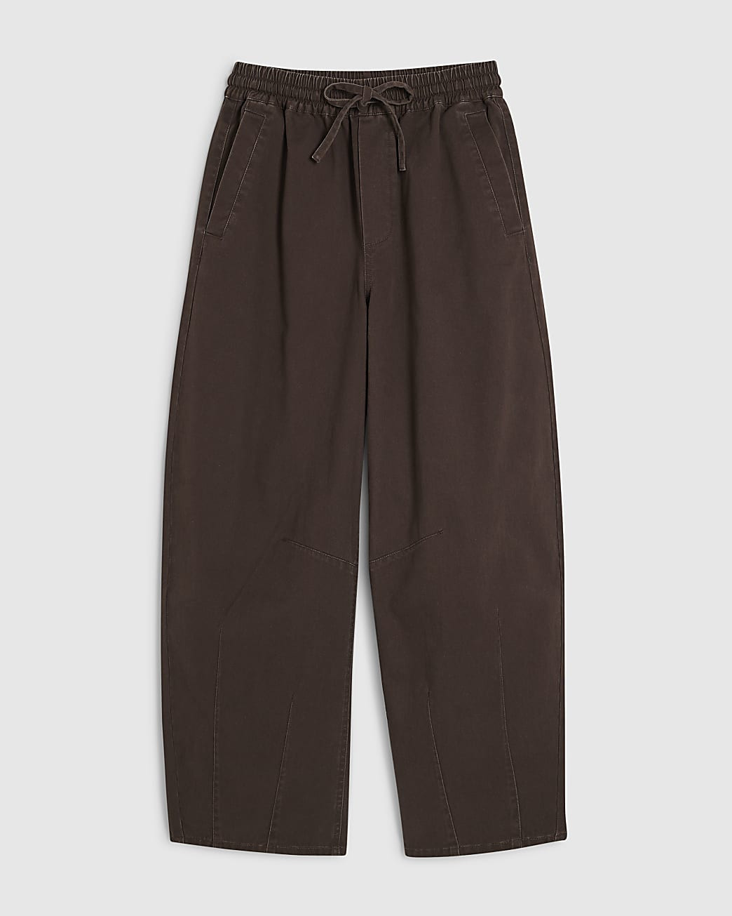 Brown Elasticated Tapered Denim Trousers | River Island UK & IE
