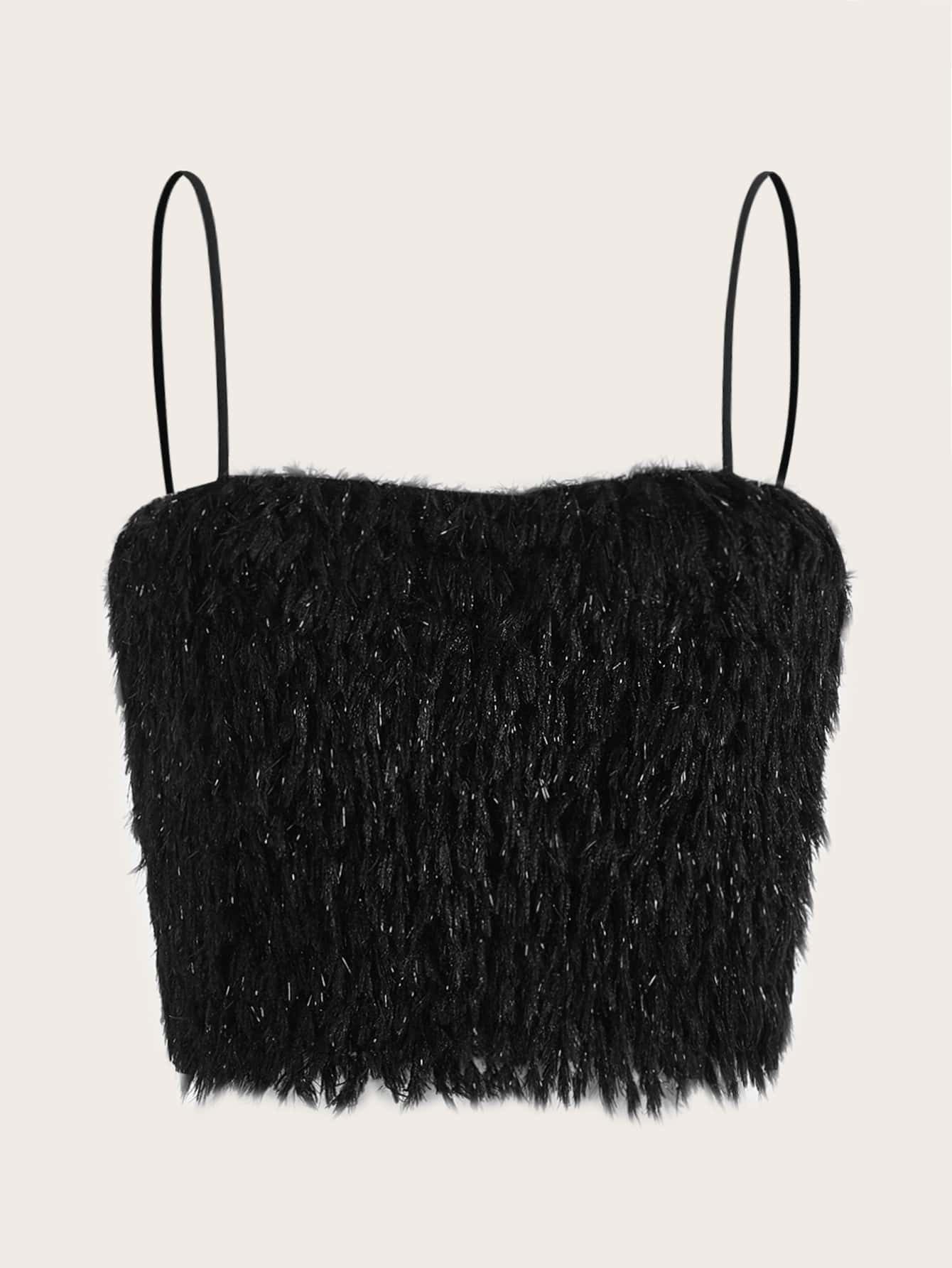 SHEIN ICON Solid Plush Crop Cami Top | SHEIN