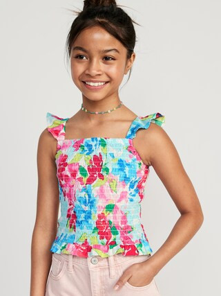 Printed Flutter-Sleeve Smocked Top for Girls | Old Navy (US)
