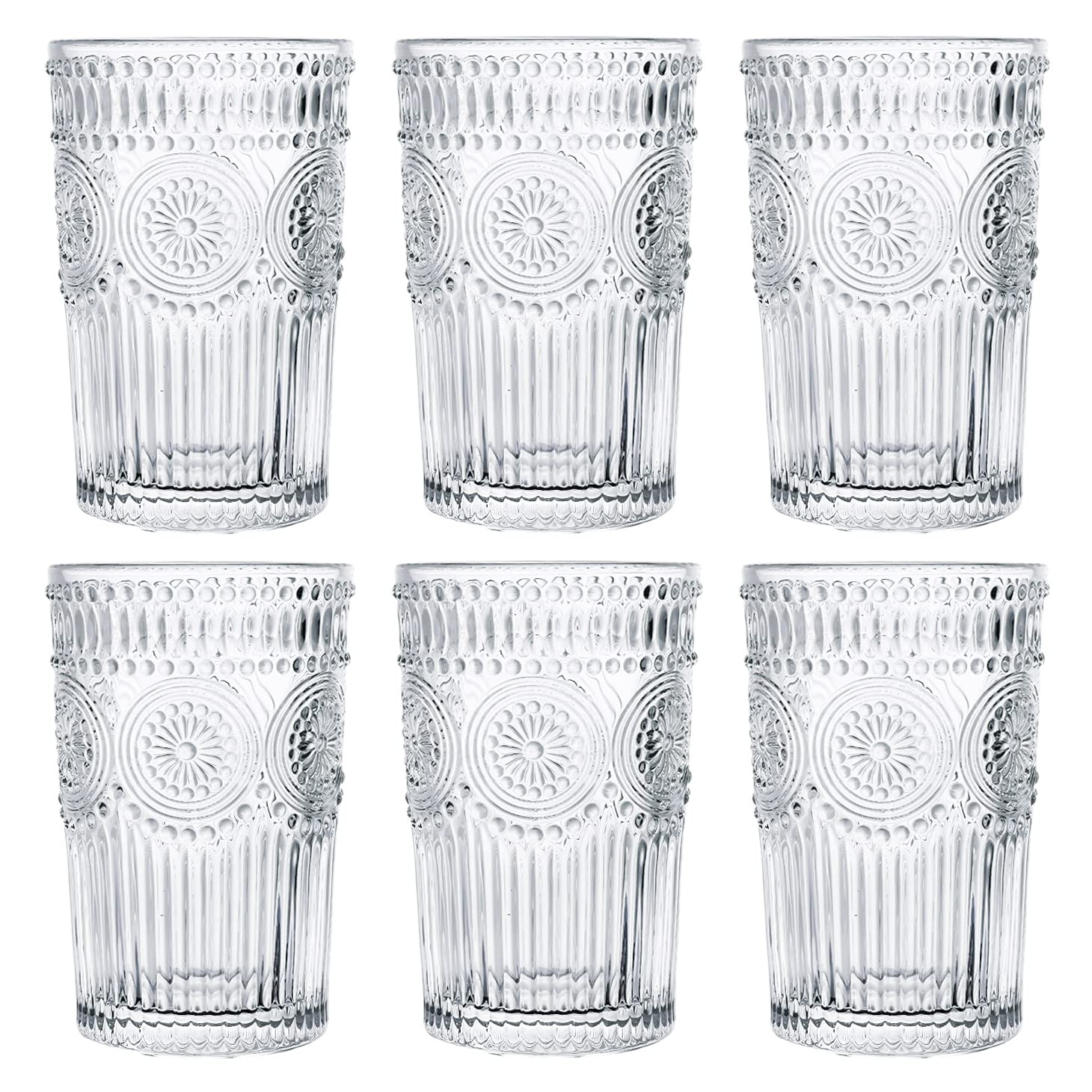 Kingrol 6 Pack 12 oz Romantic Water Glasses, Premium Drinking Glasses Tumblers, Vintage Glassware... | Amazon (US)