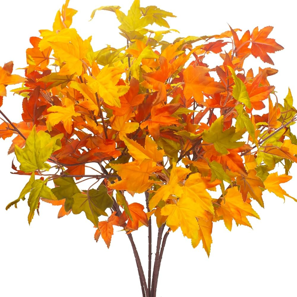 Grunyia 6Pcs Artificial Maple Leaves Branches Fake Fall Maple Shrubs for Thanksgiving Christmas F... | Amazon (US)