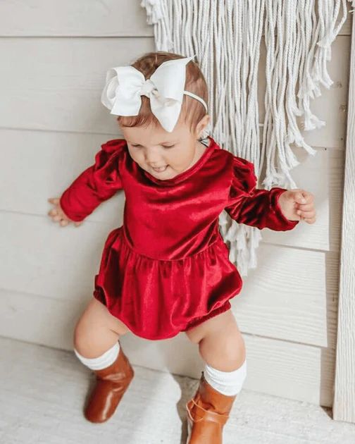 Rhodes Velour Bubble Shorty Romper - Candy Apple Red | Bailey's Blossoms