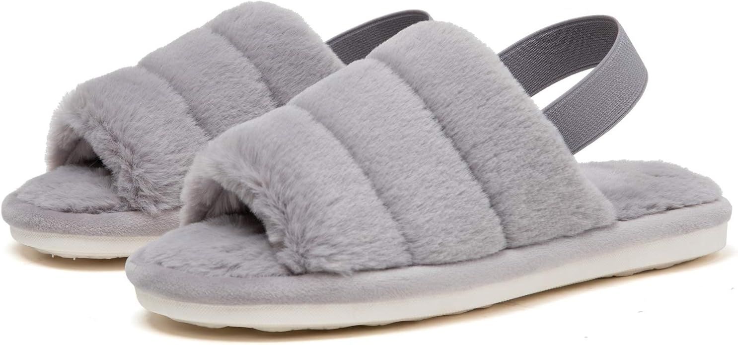 katliu Women's Fluff Slippers with Elastic Strap Fuzzy House Indoor Slippers Cozy Bedroom Slide S... | Amazon (US)