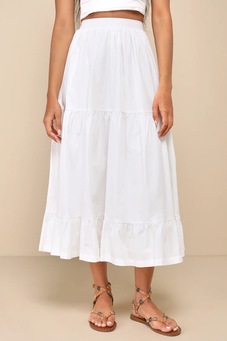 Daytime Perfection White Cotton Tiered Midi Skirt | Lulus