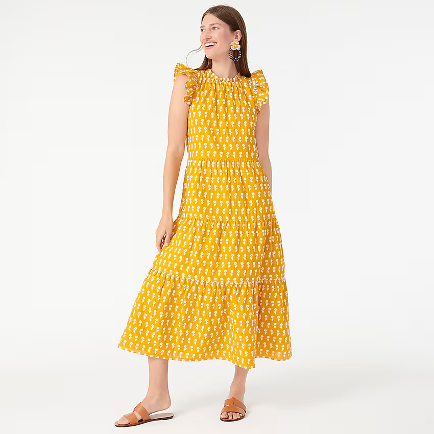 Tiered cotton voile dress in floating sunflowers | J. Crew US
