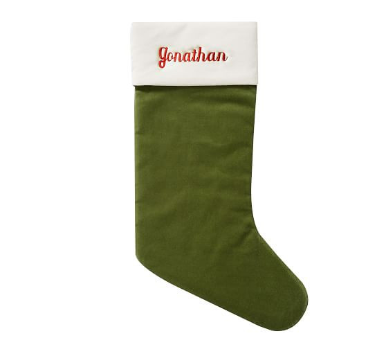 Personalized Classic Velvet Stockings - Green with Ivory Cuff | Pottery Barn (US)