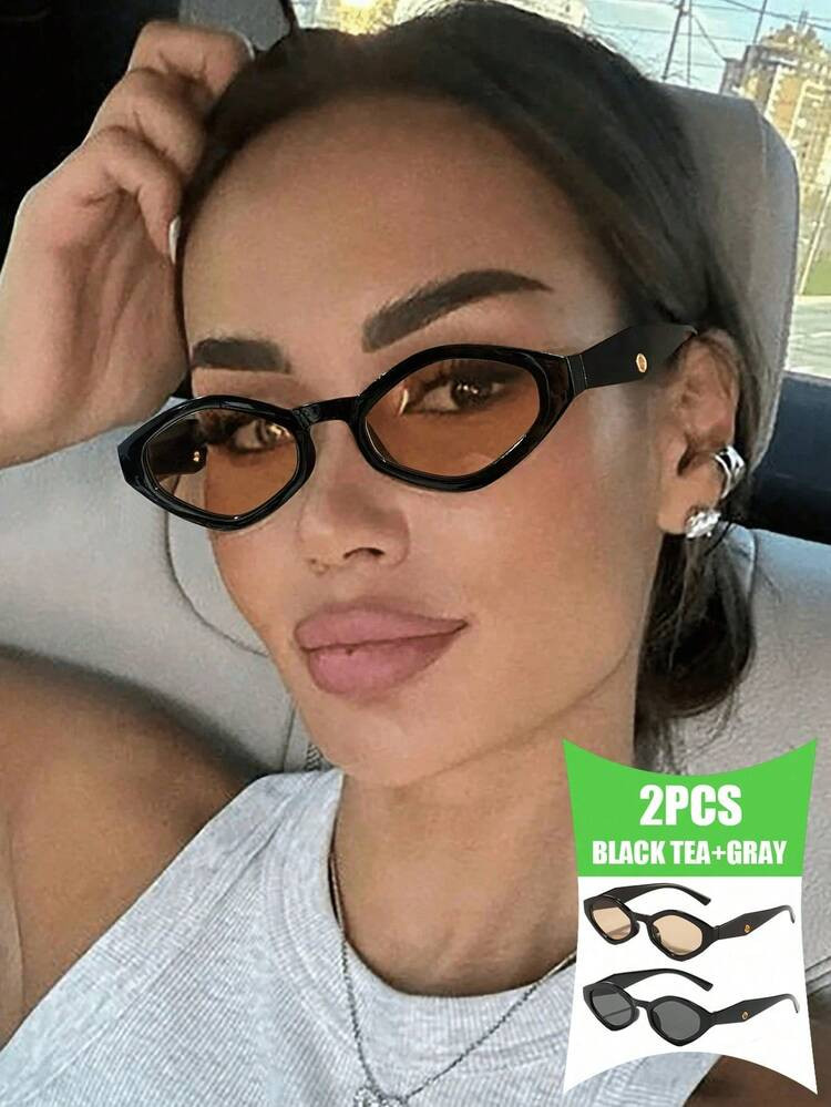 2pcs European & American Style Rhombus Small Frame Fashionable Fashion Glasses, Street Style For Women For Summer Beach Vacation,Outdoor,Travel | SHEIN