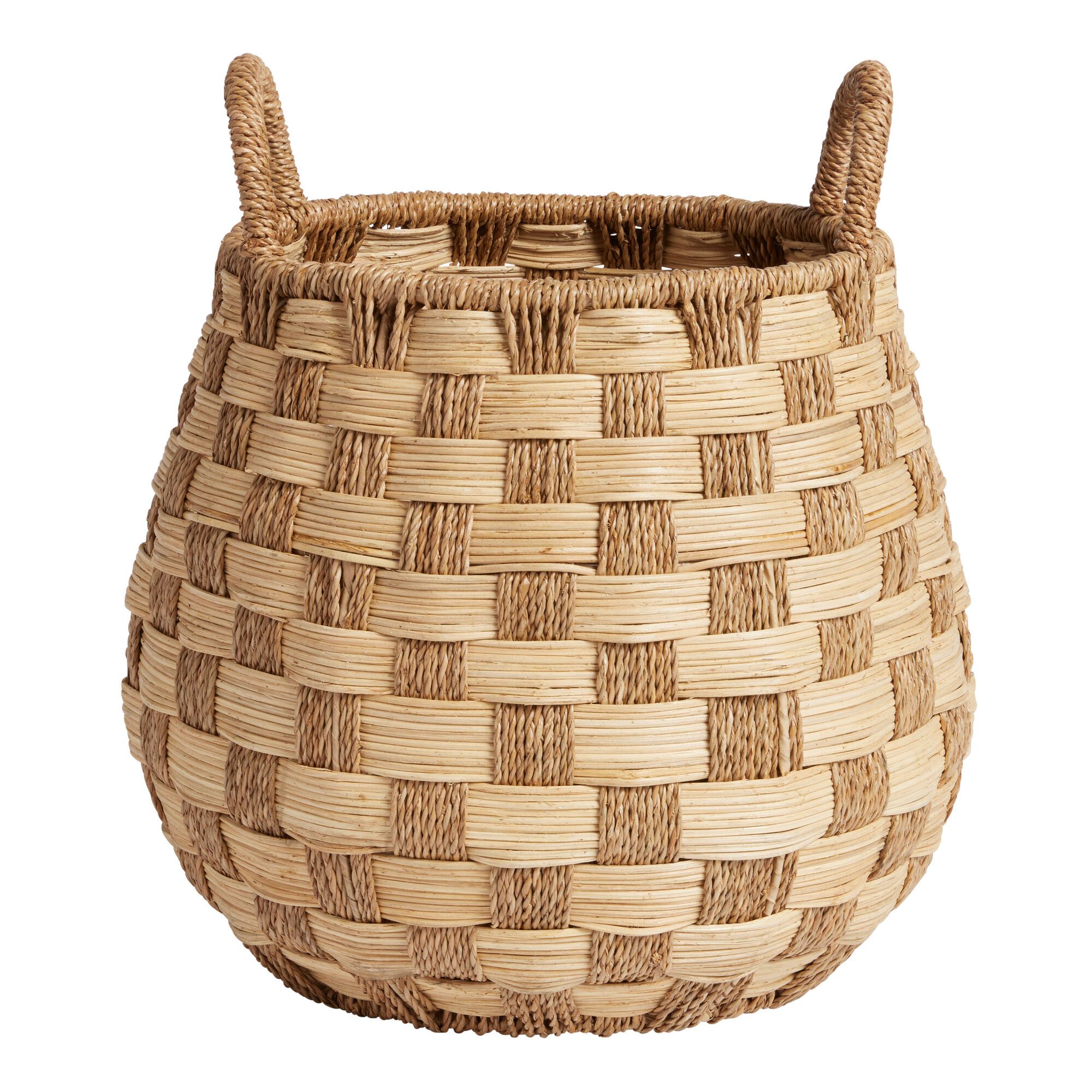 Edith Seagrass And Rattan Checkered Tote Basket - World Market | World Market