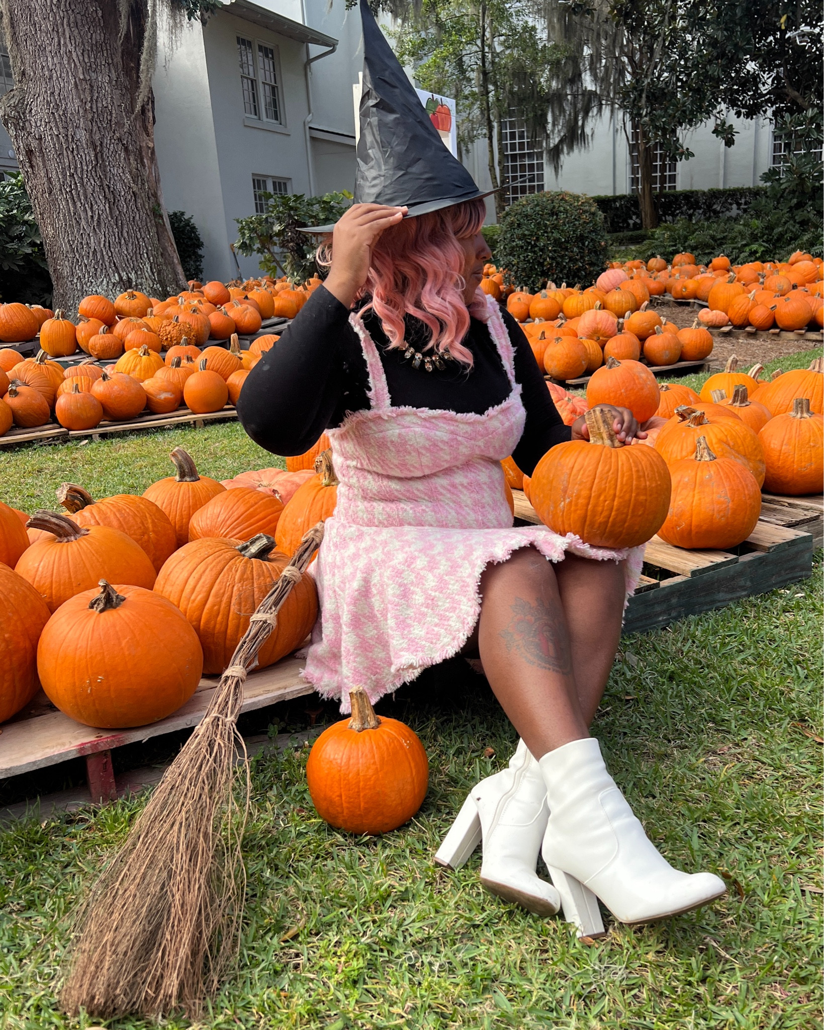 Pink witch in the pumpkin patch. Paired this adorable houndstooth dress with a pink tutu underneath for some extra frill. I love Halloween season!

#LTKHoliday #LTKHalloween #LTKStyleTip