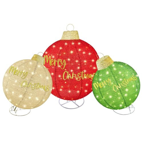 HOYECHI 3pc Lighted Pop-Up Outdoor Christmas Ornament Set – Holiday Ball Decorations with 290 LED Lights, 8 Lighting Modes, for Yard & Outdoor Christmas Decor - Red/Green/Gold | Amazon (US)