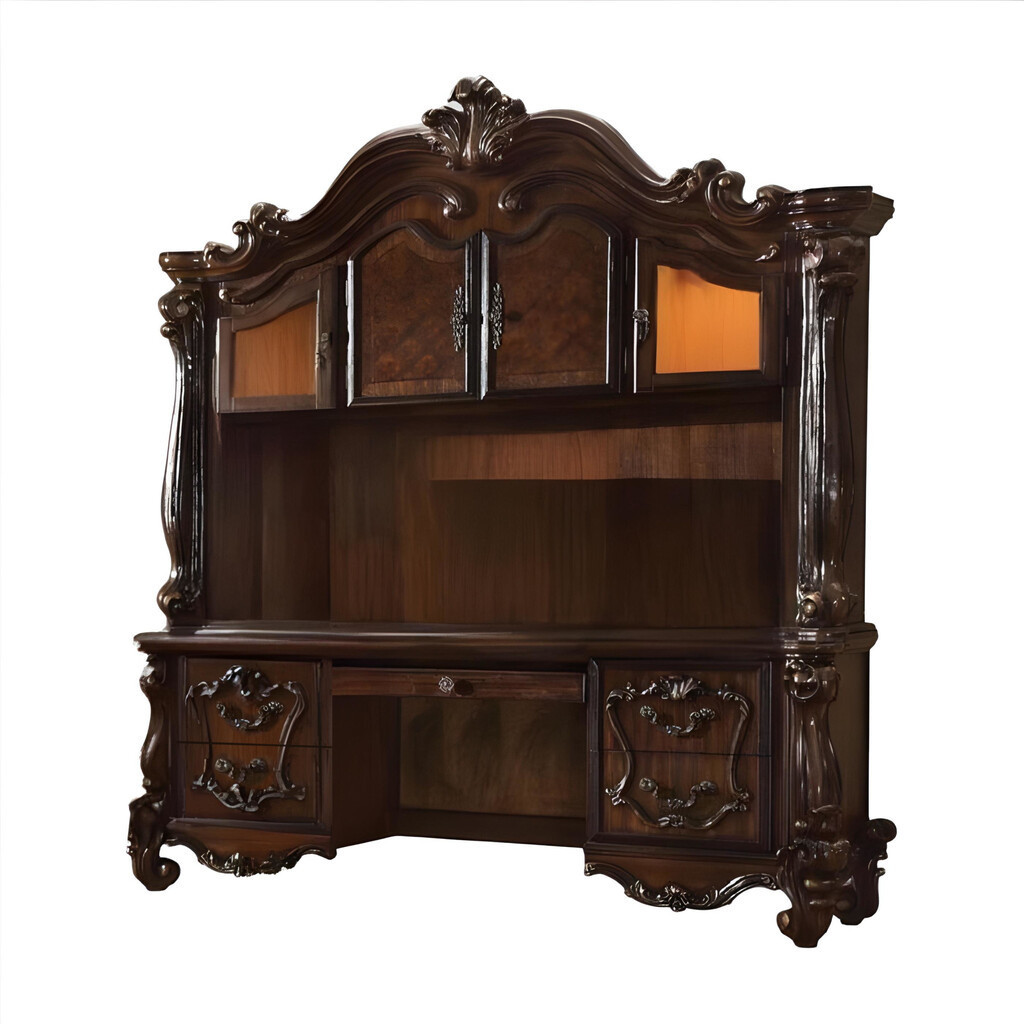 76 Inch Wood Peninsula Credenza Desk with Four Cabinets Three Drawers In Dark Brown | 1stopbedrooms